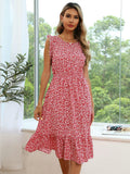 Party Printing Boho Dress Women Flying Sleeve O-Neck Floral A-Line Ladies Dresses Summer 2022 Elegant Long Dress Royal Blue Robe
