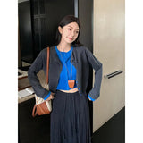 Complete Set Of Early Autumn Wear And Match Color Splicing Fake Two Knitted Cardigan Women Autumn High-Rise Skirt