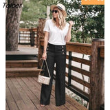Pants Women Button Decor High Waist Wide Leg Pants Elegant Loose Trousers Korean Fashion