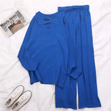 Winter Women Knitted 2 Piece Set Polo's Long Sleeve Sweater + Knitted Casual Pants 2 Piece Set Outfit 3