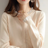 2022 New 100% Cashmere And Wool Cardigan Women Coat Autumn O-Neck Collar Warm Jacket Long Sleeve Soft Sweater Female