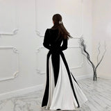 2025 New Women's Horn Sleeves Spliced Elegant Waist