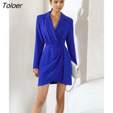 Office Notched Mini Ruched Dress Women Elegant Black Long Sleeve Party Dresses Solid High Waist Short Dress 2022 Fall