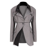 Loose Fit Khaki Two Ways Wear Irregular Jacket New Lapel Long Sleeve Women Coat Fashion Tide Spring Autumn 2023