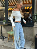 White Off-Shoulder Ribbed Top-Outfit