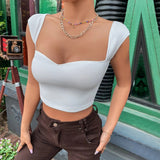 Short Sleeve Ribbed Crop Top-Outfit
