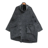 Loose Fit Black Denim Big Size Sweatshirt New High Collar Long Sleeve Women Big Size Fashion Spring Autumn 2023