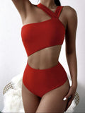 2024 New Sexy Shoulder-Style Thoracic Hollow Solid-Colored Swimsuit Bikini