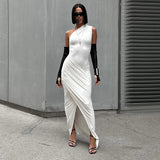 Summer New Women's Pure Color Dress Casual Collar Sleeveless Single-Shoulder