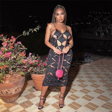 Out Robe High Street Lady Elegant Maxi Dress Unique Style Geometric Women Backless Spaghetti Strap Cleavage Vestido