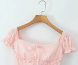Pink Short Puff Sleeve Corset Style Mini Dress-Outfit