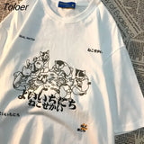 Japan Kanji Funny Cats Anime T Shirts Graphic Tee 2022 Summer Y2K Aesthetic Kawaii Clothes Harajuku Oversized Teens