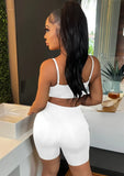 Sexy Sleeveless High Waist Solid Skinny Sports Two Piece Shorts