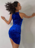 Velvet Pleated Irregular Halter Party