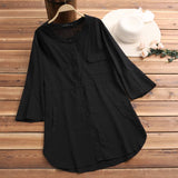 Womens Shirts 2022 ZANZEA Vintage Cotton Tunic Casual Long Sleeve Shirt Button Cardigans Female Soid Patchwork Tops Plus