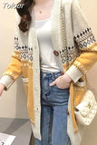 Coat Women's Cardigan Vintage V-neck Long-sleeved Loose Vintage Knitted Fashion Top New Korean Lazy