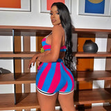 Fashion Sexy Trend Striped Close-Fitting Sports Casual Sling Backless Two-Piece Suitshorts