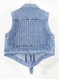 2023 new autumn and winter fashion women clothes V-neck sleeveless blue denim short vest jackets