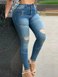 Winter Blue High Waist Zipper Fly Fit Ripped