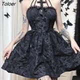 Mini Dress Y2K Lace Up Sexy Backless Halter Sleeveless Party Jacquard Luxury Fairy Tales Grunge Dark Academy