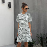Black Dresses Casual Polka Dot Print Elegant Ruffle A Line White Clothes Dress Women New Arrival 2020 Outfits For
