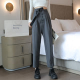 Graduation Party Office Lady One Suspender Suit Pants Women Loose Casual Chic Trousers High Waist OL Street Fashion Overalls
