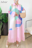 Straight Dress For Women Lapel Long Sleeve Single Breasted Colorblock Patchwork Ruched Dresses Female Clothing