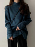 Tops 2022 Women Autumn Winter Loose Solid Color Round Neck Women's Sweater Pullover Bottoming Top Oversized