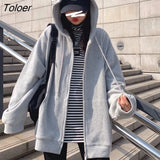 Hat Hoodies Women Zip-up Spring Autumn Front Pocket Loose Korean Style Trendy Casual Students Elegant Chic All-match