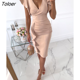 V-Neck Slim Office Lady Dress Ruffle Short Sleeve Bodycon Knee-length Dresses For Women 2022 Casual Summer Woman Work