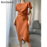 2022 Summer Short Sleeve Bodycon Green Dress Women Elegant Sexy Fold Slim Waist Mermaid Midi Dress 100% Cotton