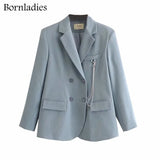 New Autumn Chic Loose Women Solid Blazer Full Sleeve Chain Double Breasted Female Suit Jackets Casual Ladies