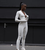 Sisterlinda White Rompers Womens Jumpsuits Elegant Long Sleeve Overalls Night Party Zipper Playsuits Slim Outifts