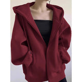 Solid Color Pullover Zip Up Oversized Hoodie-Outfit