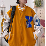 Women Bomber Varsity Jacket Hip Hop Letter Bear Baseball Jackets Streetwear Men Unisex Korean College Single Breasted Loose