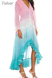 Women's Summer Bohemian Dress Printing Gradient Elegant Maxi Dress Patchwork Rainbow Color Party Dress Ruffles Sweet
