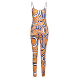 Sisterlinda Aesthetic Print Sling Jumpsuit Women Sleeveless Spaghetti Strap Skinny Elastic Attirewear Overalls Female