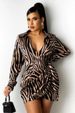 Print Deep-V Sexy Knotted Wrap Blouse