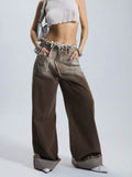 Wind Hair Gradient Babes Jeans Women Autumn New Low-Rise Loose Straight Trousers Belt