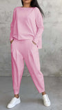New Women's Pure Color Round-Neck Long-Sleeved Suit Women's Pocket Trousers Trousers