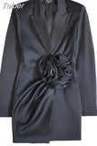 Fashion Women Blazer Slim Notched Collar Detachable Flower Single Breasted Waist Black Suit Dress Summer 2023 New