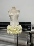 New Fish Bone Adjustable Strapped Braped Short Skirt 2-Piece Floral Boa Boamini Skirt Fashion