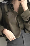 Women Chiffon Shirts Korean Streetwear Cropped Long Sleeve Tops Y2K Fashion Female Casual All Match