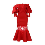 Women's Fashion Temperament Lace Side-Scaught Fishtail Party Dress Dress Dress Dress