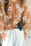 Floral Jackets Vintage Crop Puff Sleeve Jacket Women Autumn Winter Clothes Korean Fashion Coats Female Tops