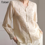 Embroidered Women Blouse Fashion New V Neck Long Sleeve Shirt Tops Women Loose Sweet Elegant Lace Blouses Female