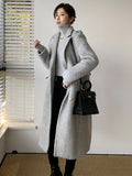 Loose Fit Double Breasted Gray Woolen Coat Parkas New Notched Collar Long Sleeve Women Fashion Autumn Winter 2022