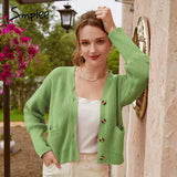 Casual crew neck short knitted sweaters women Autumn winter bat sleeve female cardigan Single-breasted ladies