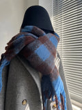 Women's Color Contrast Plaid Thickened Scarf with Tassel Warm Autumn Winter Designer Cashmere Neck Scarves Shawl