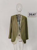 Fashion Women's Blazer Loose Collarless full sleeve Contrast mesh No buckle green Suit Jackets Summer 2023 New tide